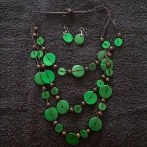 Green wooden necklace